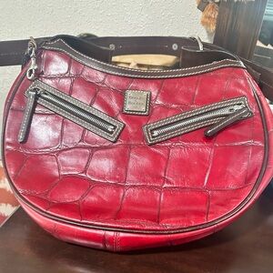 DOONEY & BOURKE Red Crocodile Embossed Hobo Crescent Bag Purse